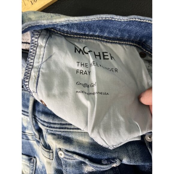 Mother Jeans The Weekender Fray Womens Sz 30 Graffiti Girl Bootcut Bleach Denim - Picture 5 of 11